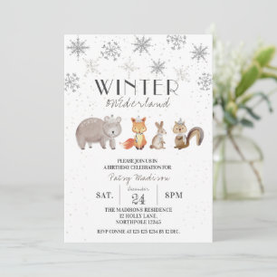 Forest Animals Winter ONEderland Birthday Inbjudningar