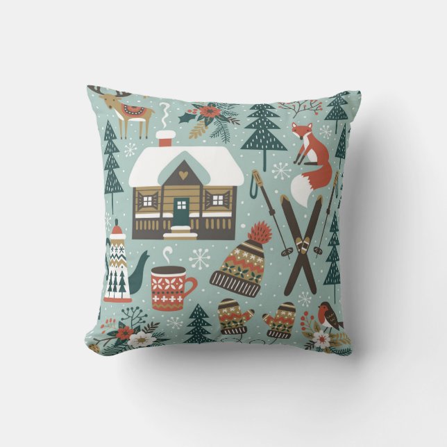 Forest Animals: Winter Vintage Seamless. Kudde (Framsida)