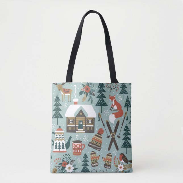 Forest Animals: Winter Vintage Seamless. Tygkasse (Framsida)