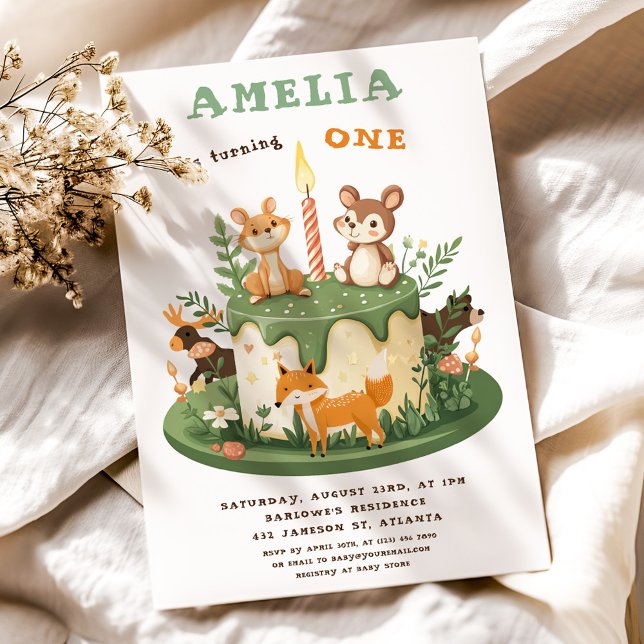 Forest Animals Woodland Första födelsedagen Inbjudningar (Forest Animals Woodland First Birthday Invitation)