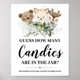 Forest Animas Hur många kandies Baby Shower-spel Poster