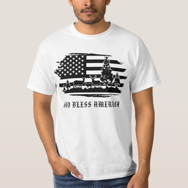 *~* Forest AP27 Hjort Modern American Flagga i Grä T Shirt (Framsida)
