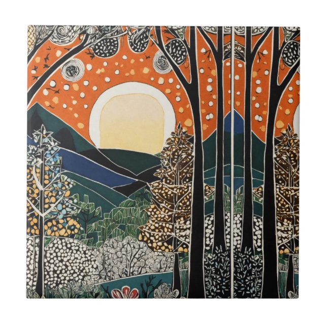Forest Art nouveau Tile" Kakelplatta (Framsidan)