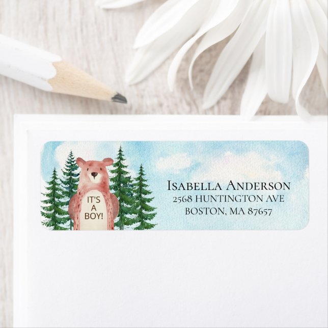 Forest Äventyr Bear Det är en pojke Returadress Etikett (Insitu)