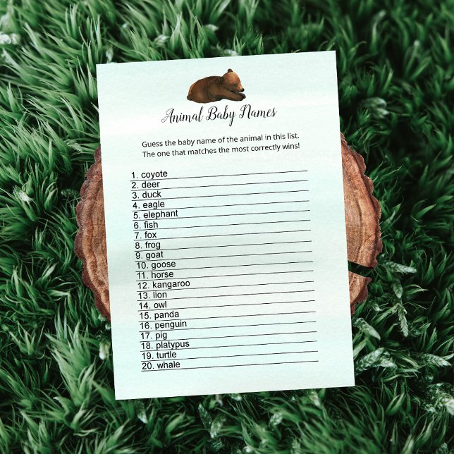 Forest Äventyr Bears Animal Barn namn Game Card Inbjudningar (Skapare uppladdad)