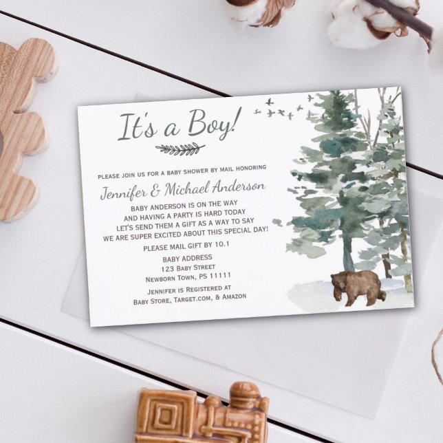 Forest Äventyr Boy Bear Baby Shower by Mail Inbjudningar (Skapare uppladdad)