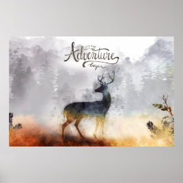 Forest Äventyr Boy Watercolor Hjort Poster