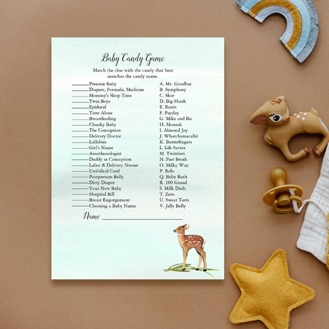 Forest Äventyr Deers Baby Shower Candy Game Inbjudningar (Skapare uppladdad)