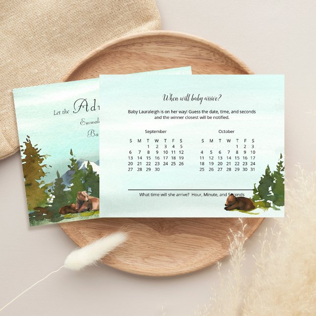 Forest Äventyr gissar när Baby kommer med spelkort Inbjudningar (Skapare uppladdad)