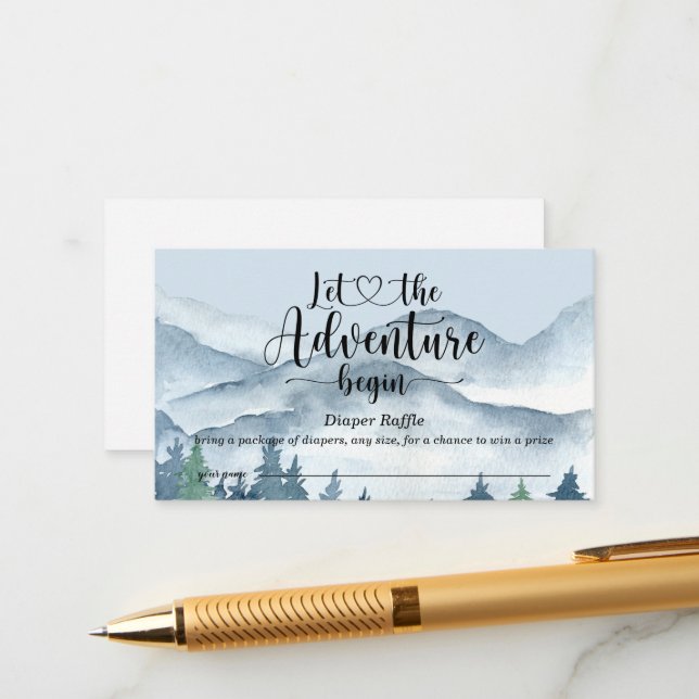 Forest Äventyr Watercolor Blue Diaper Raffle Tilläggskort (Fram/Back In Situ)