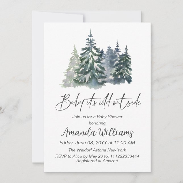 Forest Baby Det är Kallet utanför Winter Baby Show Inbjudningar (Framsida)