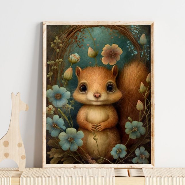 Forest Baby Squirrel Flower | Tryckning av ekorrvä Poster (Skapare uppladdad)