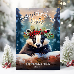 Forest Badger för God jul Önskemål Julkort