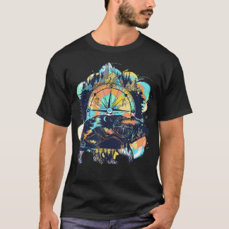 Forest Bear Retro Black mountains watercolor Mothe T Shirt