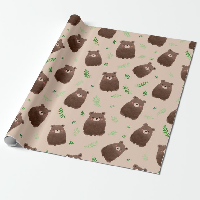 Forest Bear Spring Gift Wrap Presentpapper (Utrullad)