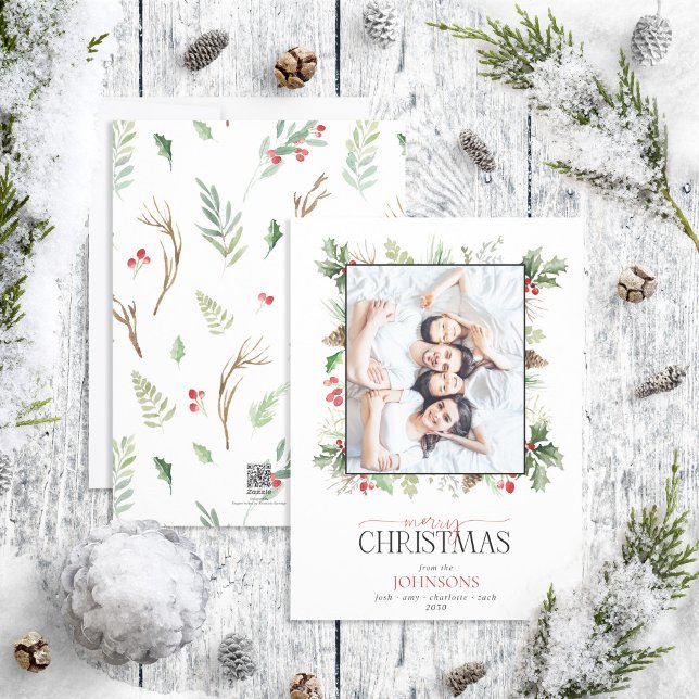 Forest Berry Pinecone God jul Photo Julkort (Skapare uppladdad)