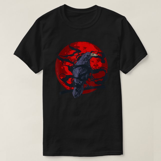 Forest Bird Creepy Night Raven Gothic Animal Red M T Shirt (Design framsida)