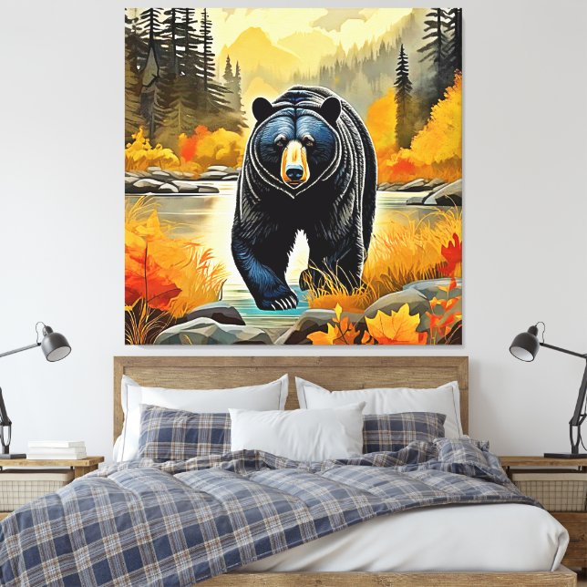 Forest Black Bear - höst Canvastryck (Insitu (sovrum))