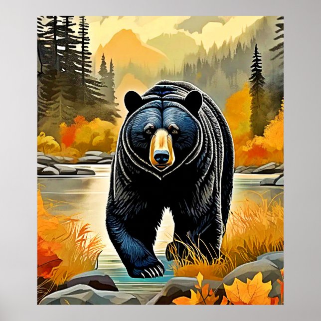 Forest Black Bear - höst Poster (Framsidan)