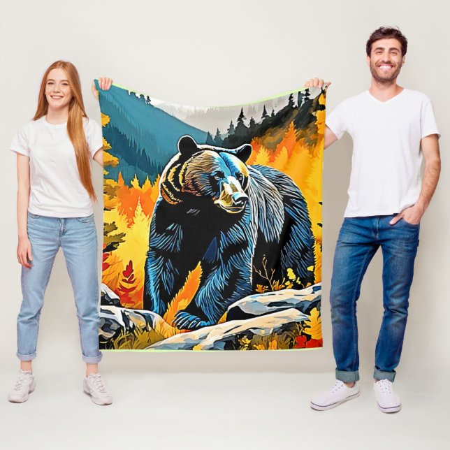 Forest Black Bear Majesty Design Fleecefilt (På plats)