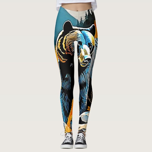Forest Black Bear Majesty Design Leggings (Framsida)