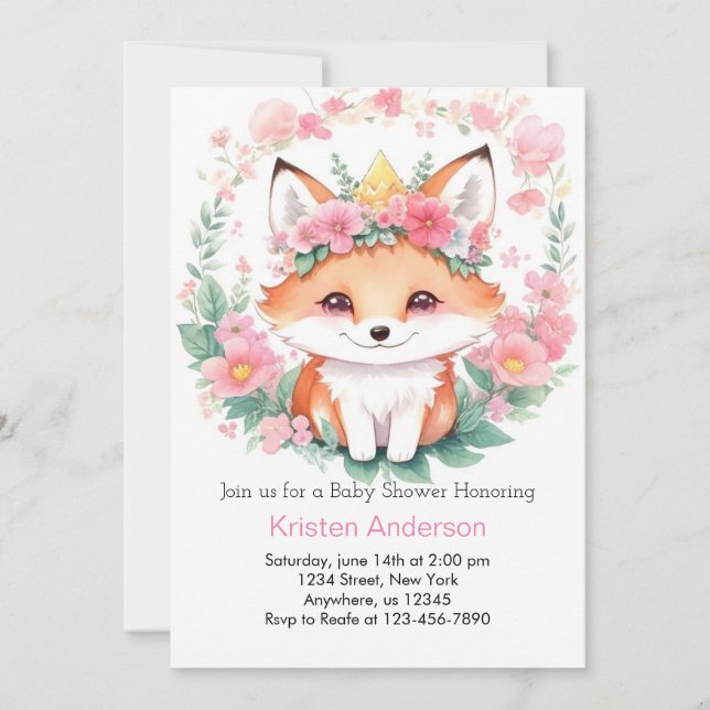 Forest Bliss Fox Boho Girl Baby Shower Inbjudningar (Framsida)