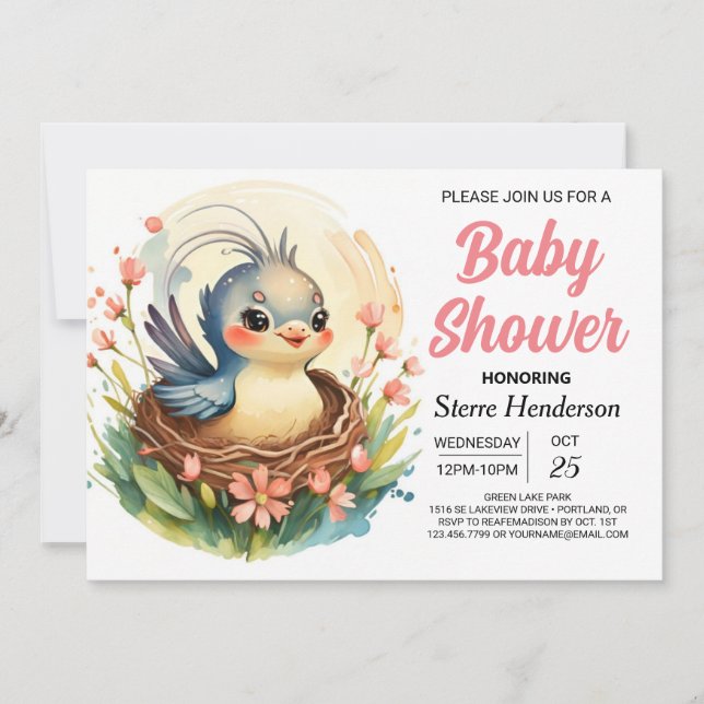 Forest Boho Girly Bird Baby Shower Inbjudningar (Framsida)