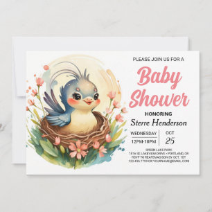 Forest Boho Girly Bird Baby Shower Inbjudningar