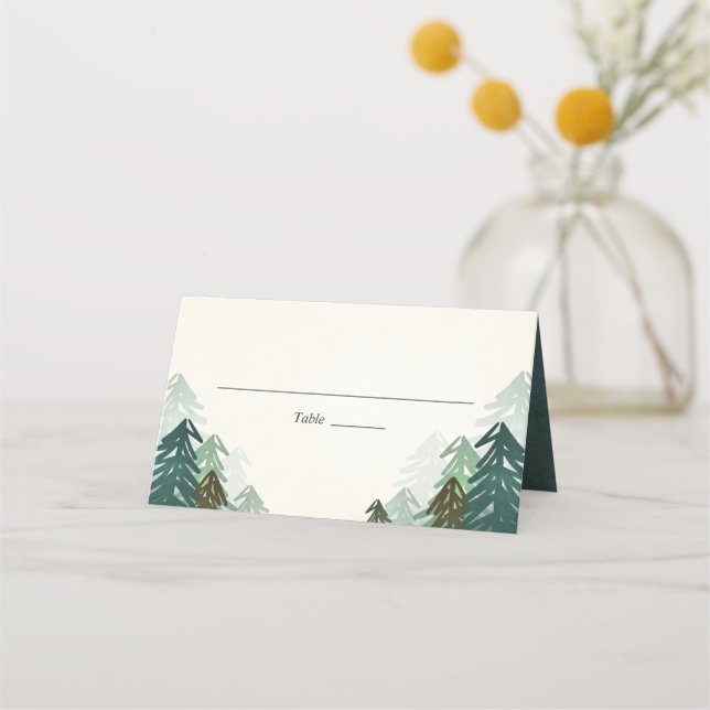 Forest Bröllop Place Card Rustic Gräs Evergreen Placeringskort (Framsida)