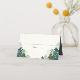 Forest Bröllop Place Card Rustic Gräs Evergreen Placeringskort