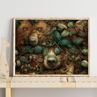 Forest Brown Bear Animal | Brun väggutskrift Poster