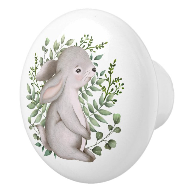 Forest Bunny Rabbit Woodland Greenery Baby Nursery Knopp (Höger)
