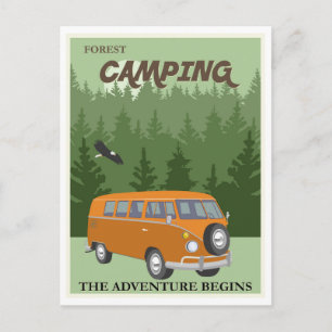 Forest Camping Camper Van Travel Poster Vykort