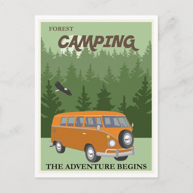 Forest Camping Camper Van Travel Poster Vykort (Framsida)