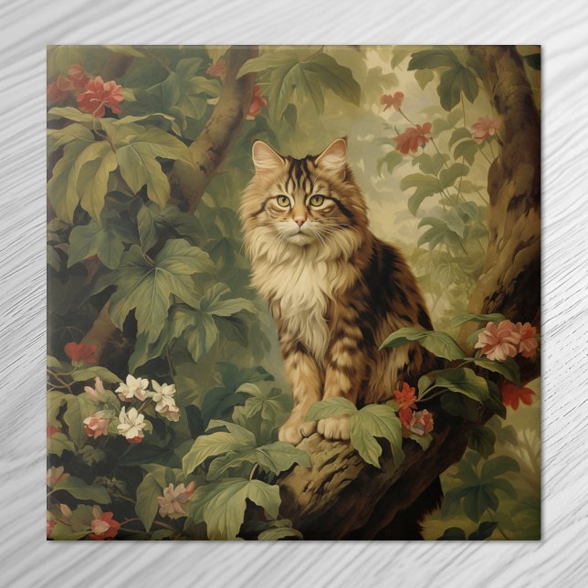 Forest Cat i Lush Foliage Kakelplatta (Skapare uppladdad)