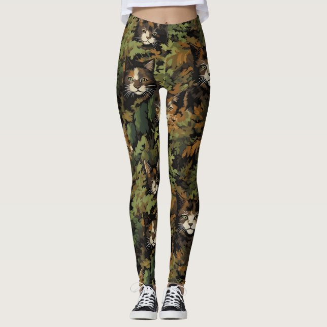 Forest Cat Mönster Leggings (Framsida)