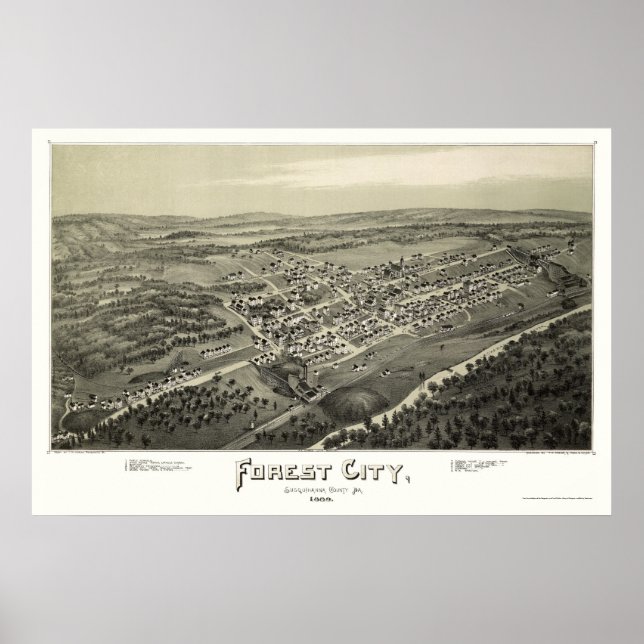 Forest City, PA Panoramic Karta - 1889 Poster (Framsidan)