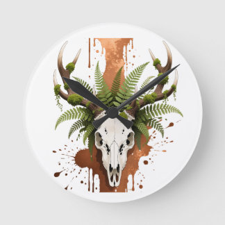 Forest Crown Deer Skull Rund Klocka