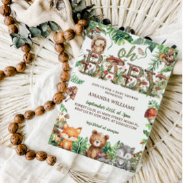 Forest Cute Animals Greenery Oh Baby dusch Inbjudningar