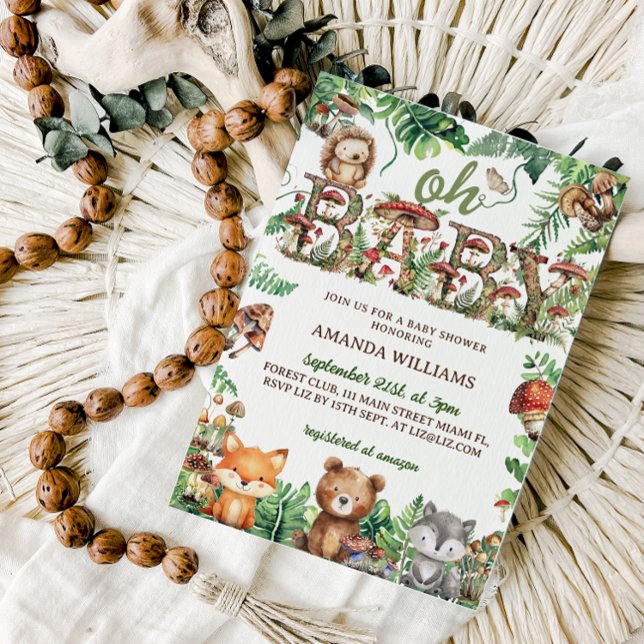 Forest Cute Animals Greenery Oh Baby dusch Inbjudningar (Skapare uppladdad)