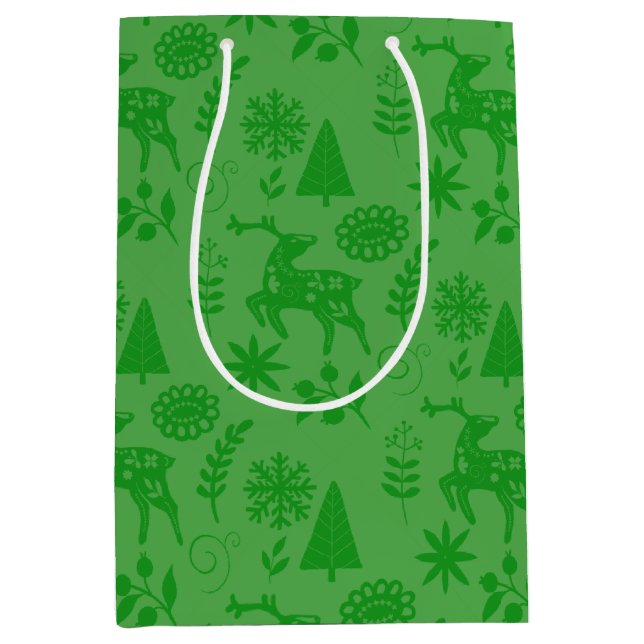 Forest Deer Folk Art Green Gift Bag (Framsidan)