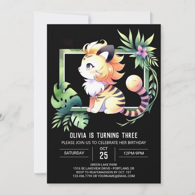 Forest Digital Tiger Birthday Inbjudningar (Framsida)