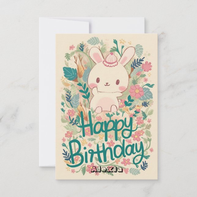 Forest Editable Bunny Digital Birthday Kort (Framsida)