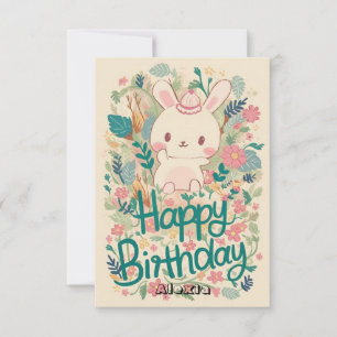 Forest Editable Bunny Digital Birthday Kort