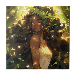 Forest Elf African American Black Fantasy Art Kakelplatta