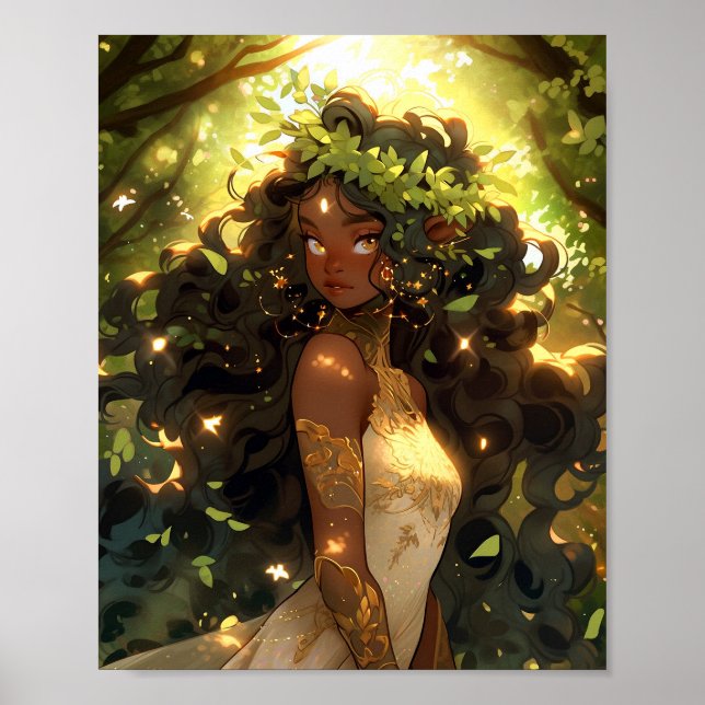 Forest Elf African American Black Fantasy Art Poster (Framsidan)