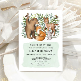 Forest Fable Woodland Animals Boy Baby Shower Inbjudningar