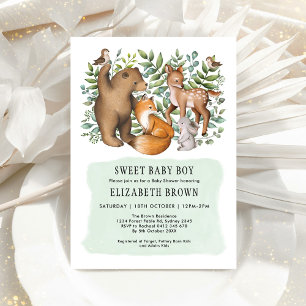 Forest Fable Woodland Animals Boy Baby Shower Inbjudningar