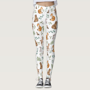 Forest Fable Woodland Animals Greenery Mönster Leggings