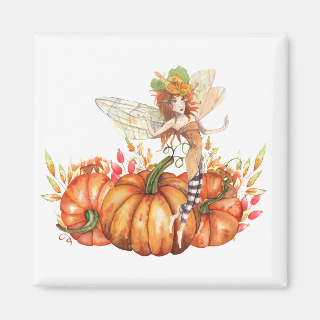 Forest Fairy & Autumn Pumpkin Bouquet Magnet (Framsidan)